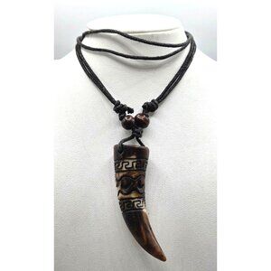 Tribal-Inspired Resin Horn  Necklace With Adjustable Black Cord